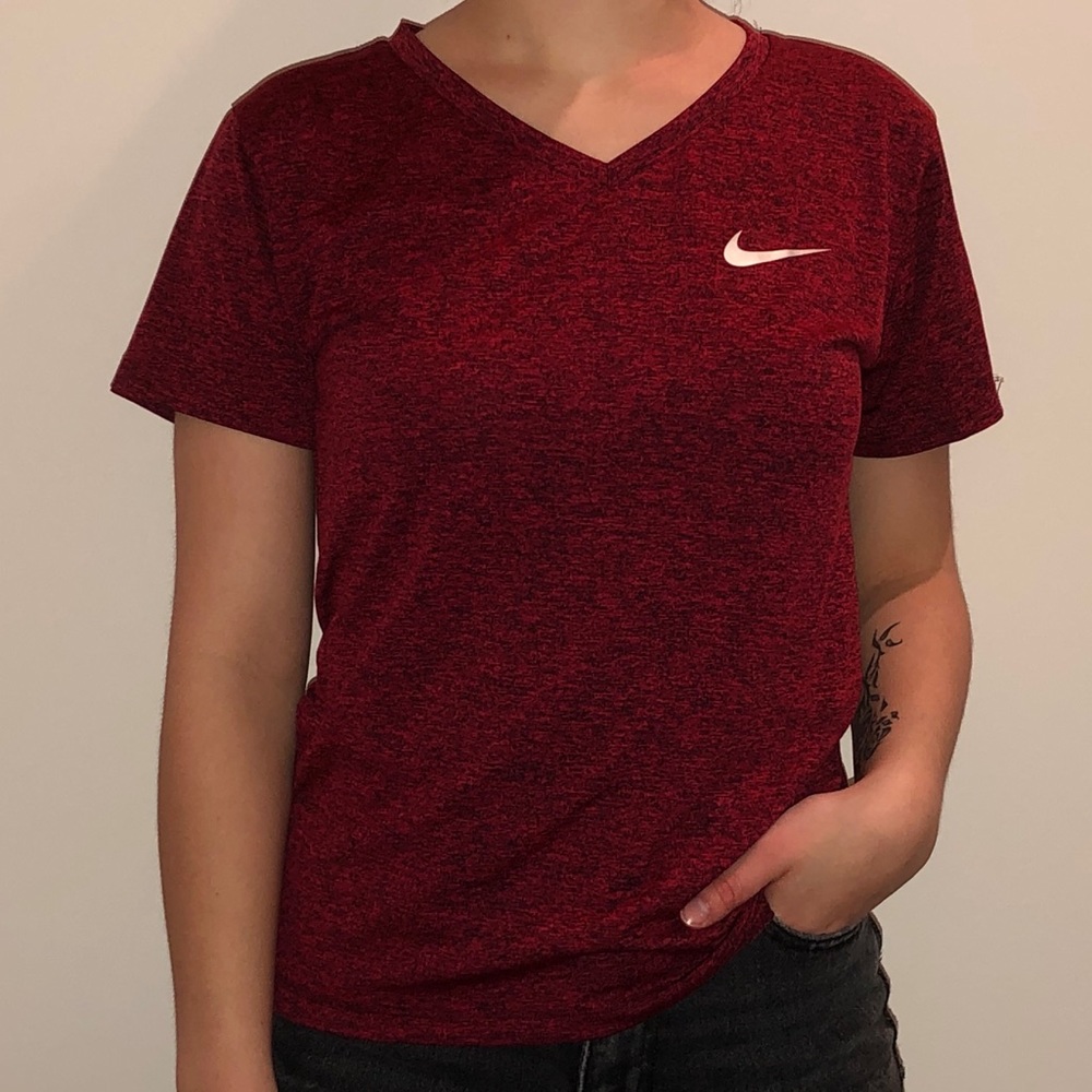 Nike Athletic Heathered Burgundy/Red V-Neck